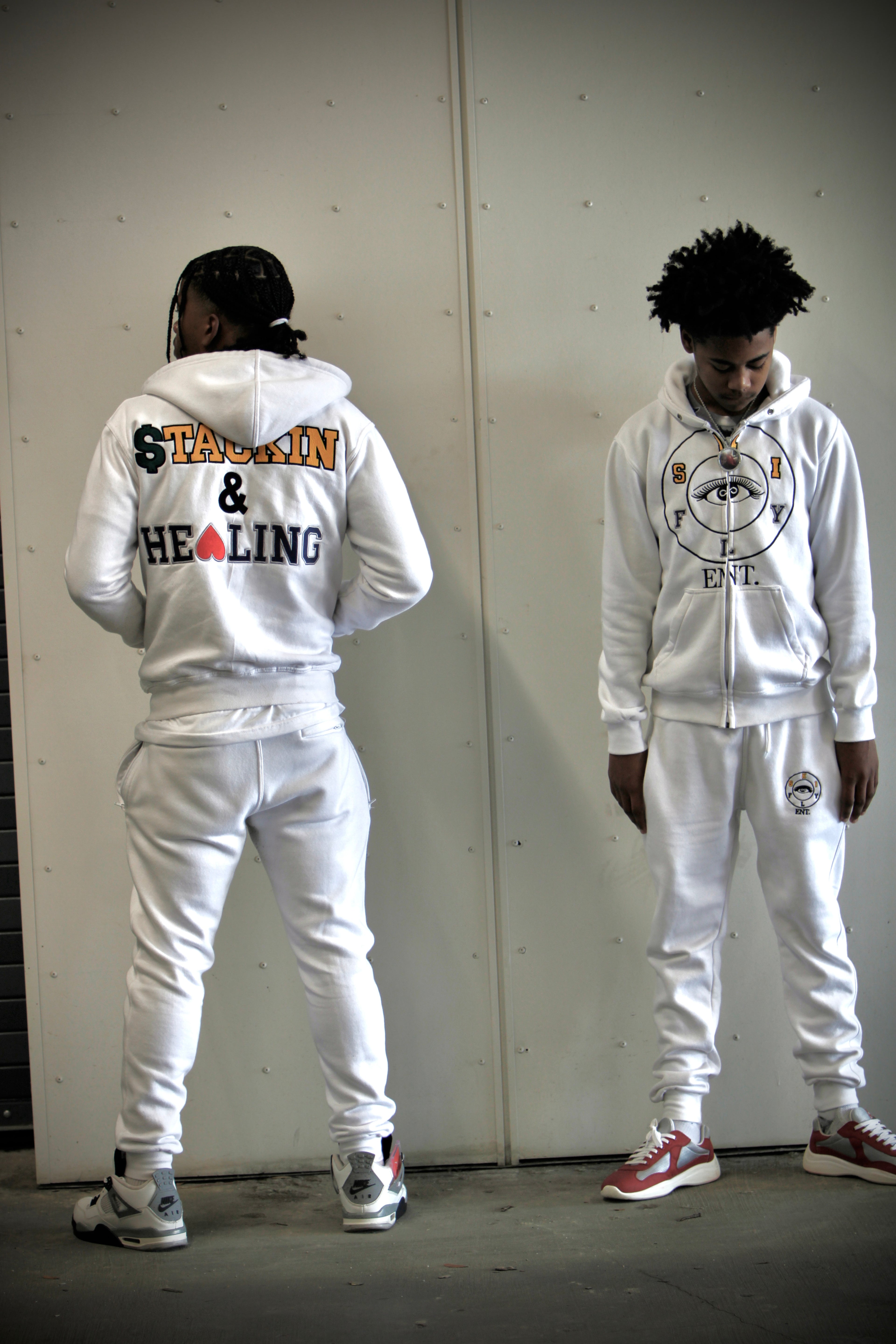 “$TACKIN & HEALING” White Zip-Up Jacket